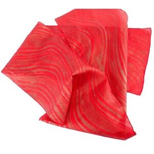 Christmas Red & Gold Swirl Print Scarf Rectangle Wrap 53" x 8 Chiffon Feel